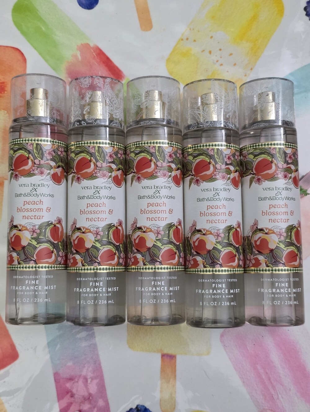 Bath Body Works Vera Bradley Peach Blossom Nectar Fragrance Mist Set of 5 NEW
